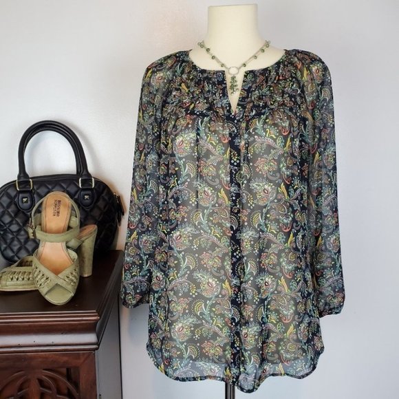 Daniel Rainn Sheer Multi-Colored Button-Up Top Blouse, XS - Picture 1 of 8